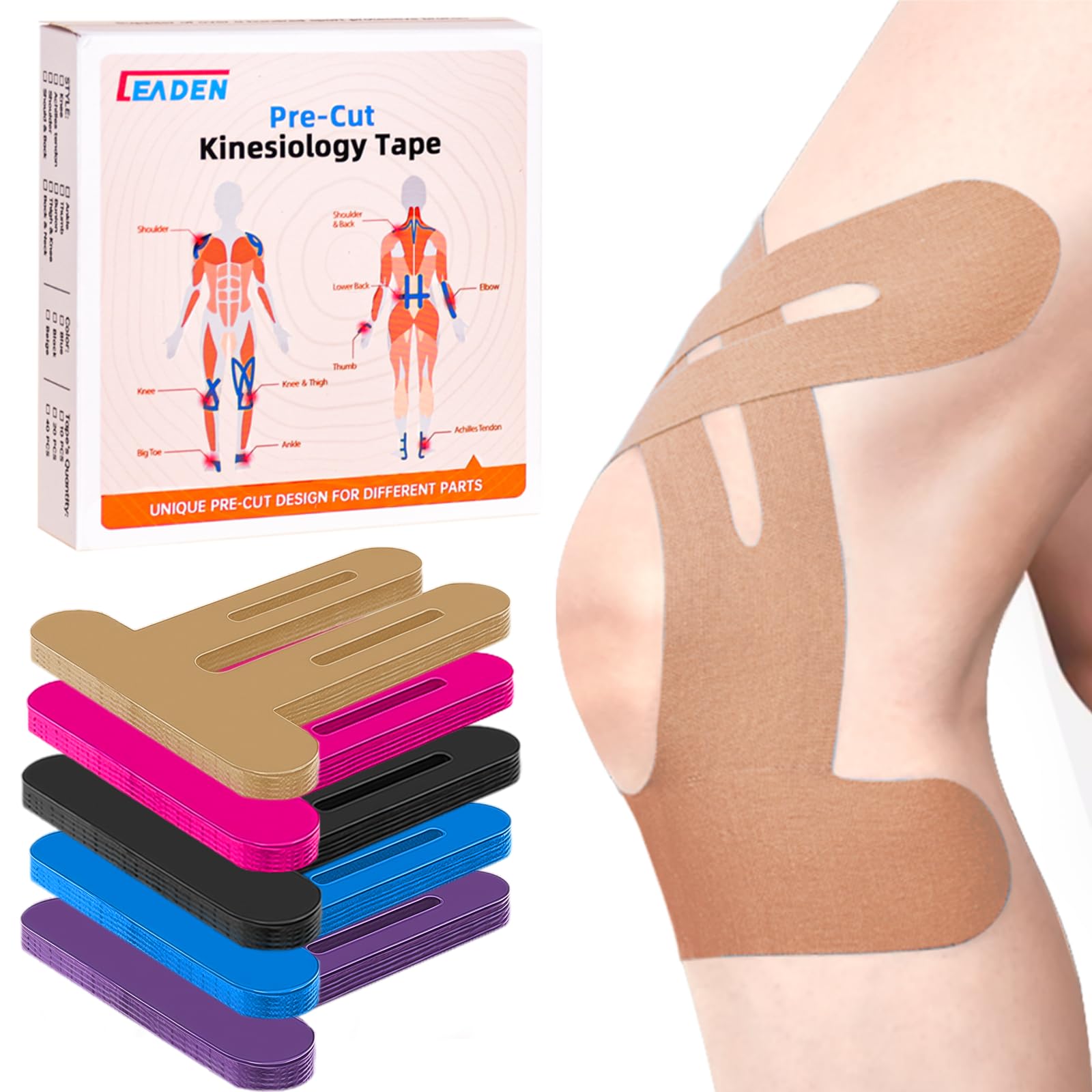 View 1 of *missing parts*
IEADEN Precut Kinesiology Tape for Knees, 4 Pcs - Knee Support & Stability, Knee Pain Relief Athletic Tape - Elastic & Waterproof, Breathable Hypoallergenic Latex-Free Tape, Beige