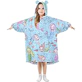 ATTX Oversized Cute Mermaid Girl Blanket Hoodie for Kids, Cozy Flannel Wearable Blanket Sweatshirt