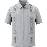 EUMAYA Mens Casual Shirts Guayabera Short Sleeve Zipper Cuban Shirts Mexico Style