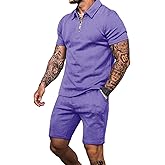 Babioboa Men's Short Sleeve Polo Shirt & Shorts set Summer Two Piece Outfits 3 Pockets zip Tracksuits Casual Daily Sport