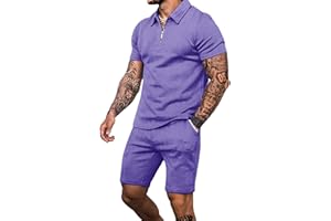 Babioboa Men's Short Sleeve Polo Shirt & Shorts set Summer Two Piece Outfits 3 Pockets zip Tracksuit Casual Athletic Sports