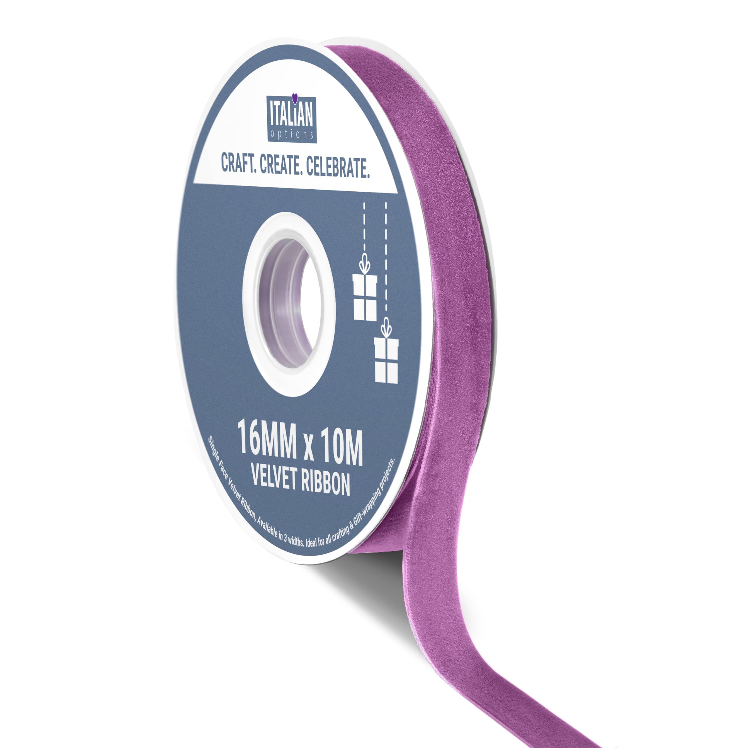 Italian Options Velvet Ribbon, Luxury, Single-Face Velvet Ribbon for Crafting, Christmas, Bows, Hair, Cakes, Weddings, Ornaments, Gift Wrapping, Flowers, 16mm 10 Metre Roll, Amethyst