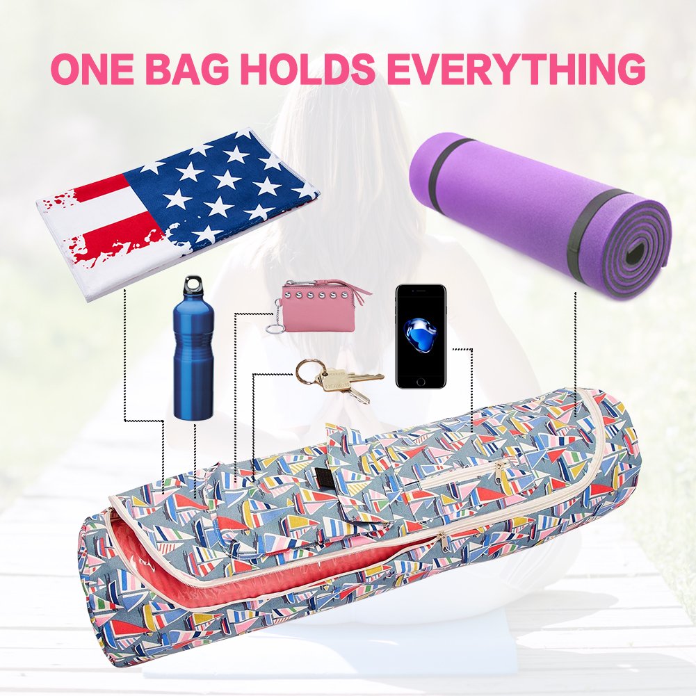 TUONROAD Hot Yoga Gym Bag Best Patterned Colorful Strip Sailboat Red Navy Blue Green White Yoga Mat Sling Bag Smooth Zipper Large Yoga Mat Carrier for Women Girls With Adjustable Shoulder Strap