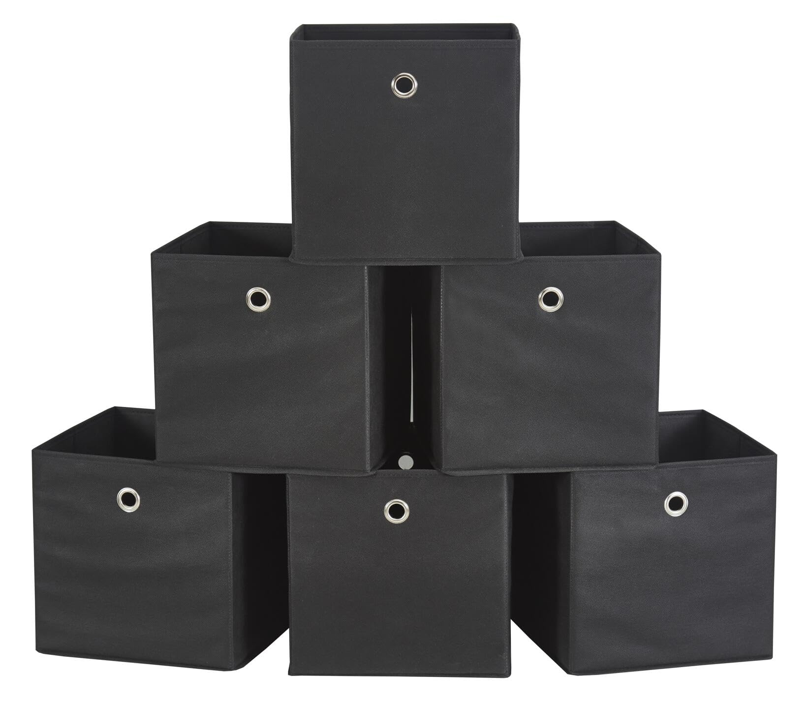 Webeasy 6-Pack Black Canvas Storage Boxes - Foldable Cube Organizers with Eyelet Handles, 28x28x28cm for Home, Office & Nursery