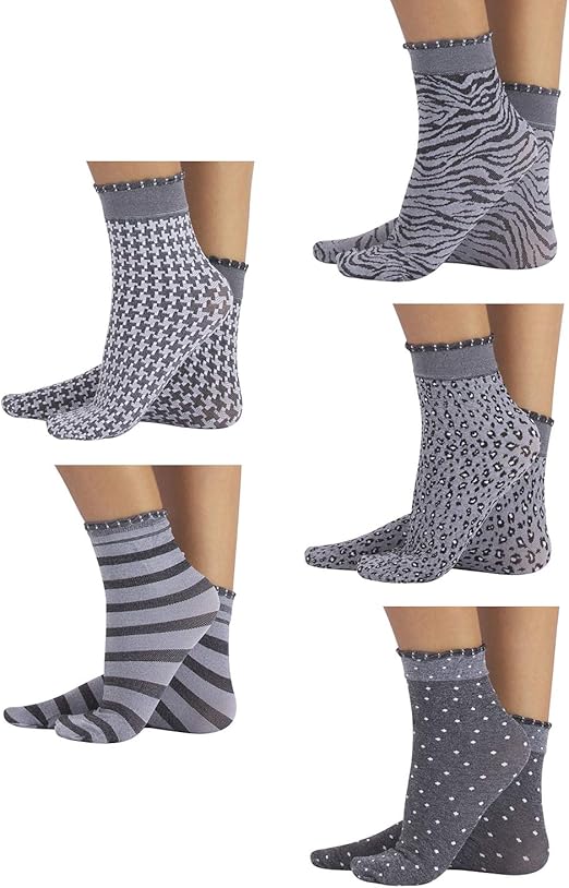 5 PAIRS X WOMAN POP SOCKS LADIES ANKLE SOCKS LOW ANKLE SOCKS GREY 80 DEN ITALIAN