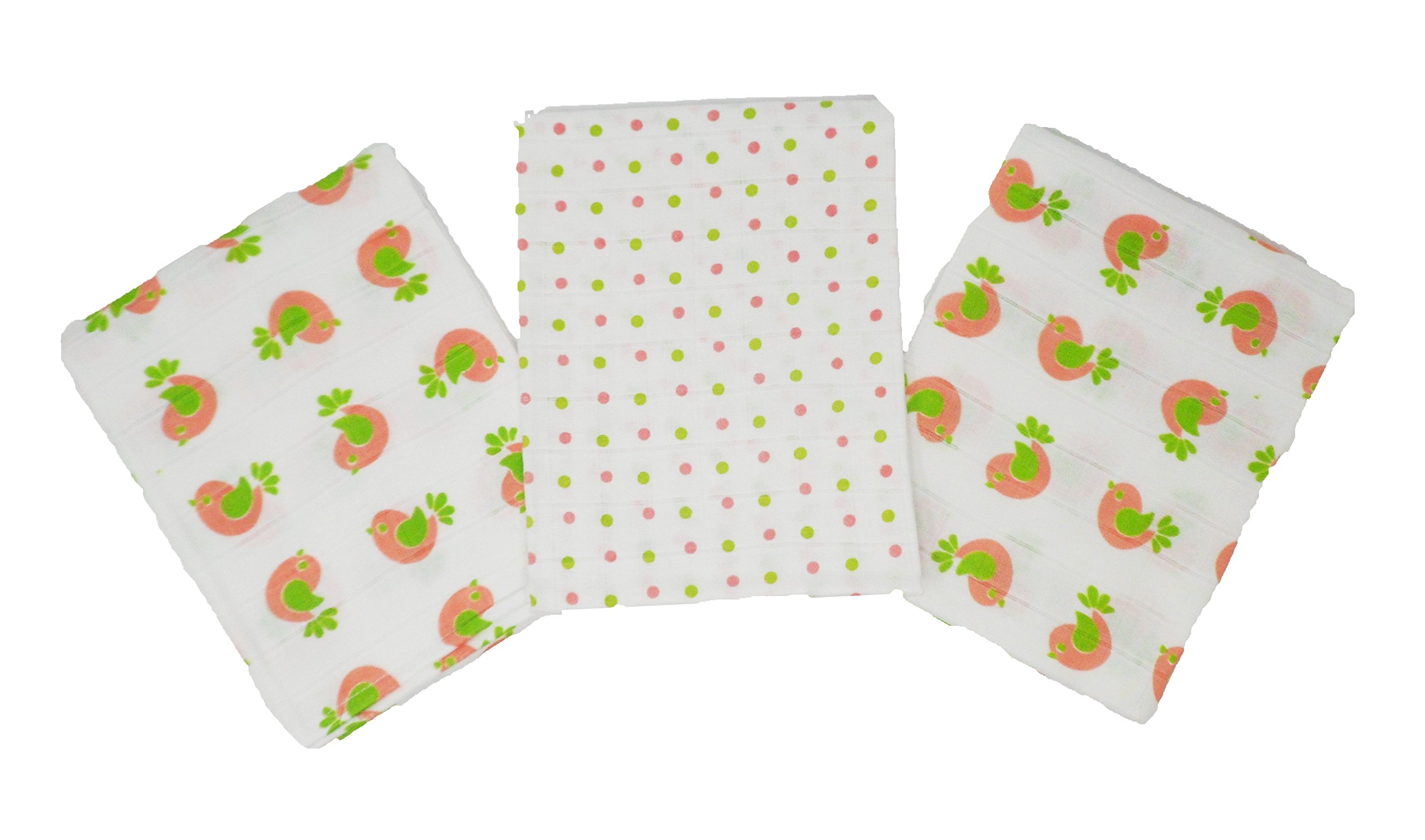 KATIES PLAYPEN / BABY BEST BUYS Burp Squares 100% Cotton Supersoft 3 Pack - 2 Pink Bird & 1 Spot Design