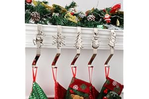 Yuokwer Christmas Stocking Hangers for Mantel Fireplace Set of 5-Christmas Tree/Deer/Snowman/Santa Stocking Holders for Fireplace Christmas Stocking Hooks for Christmas Decoration (Silver,Pack of 5)