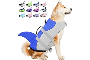 BESS BRIDAL Dog Life Jacket, Large Dog Life Vest for Swimming Boating, Shark Life Jackets for Small Medium Large Dogs, Reflective Dog Lifesaver Life Preserver Swimsuit with Rescue Handle and High Buoyancy