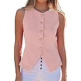 luvamia Denim Vest for Women Sleeveless Strechy Jean Vest Top Button Down Crewneck Casual Summer Western Waistcoat