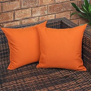 CZHO Pack of 2, Decorative Outdoor Waterproof Throw Pillow Covers, Square UV Protection Garden Cushion Case, PU Coating Pillow Shell for Patio, Porch and Balcony (Orange,18x18 Inch)