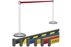 Visiontron Prime Retracta-Belt Stanchion with Retractable Belt Barrier (2pk), Crowd Control Barrier, 10’ Belt, Steel Post, No Tools Required (Polished Silver Post w/Red Belt)