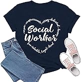 TIEEI Social Worker Shirt Social Work Life T-Shirt Letters Heart Printing Tee Tops
