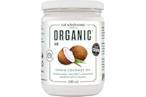Eat Wholesome Organic Raw Virgin Coconut Oil in Glass Jar, 500 ml (Pack of 1)