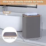 iEGrow 150L 2-Compartment Laundry Basket with Lid and Bamboo Handle Grey view 2