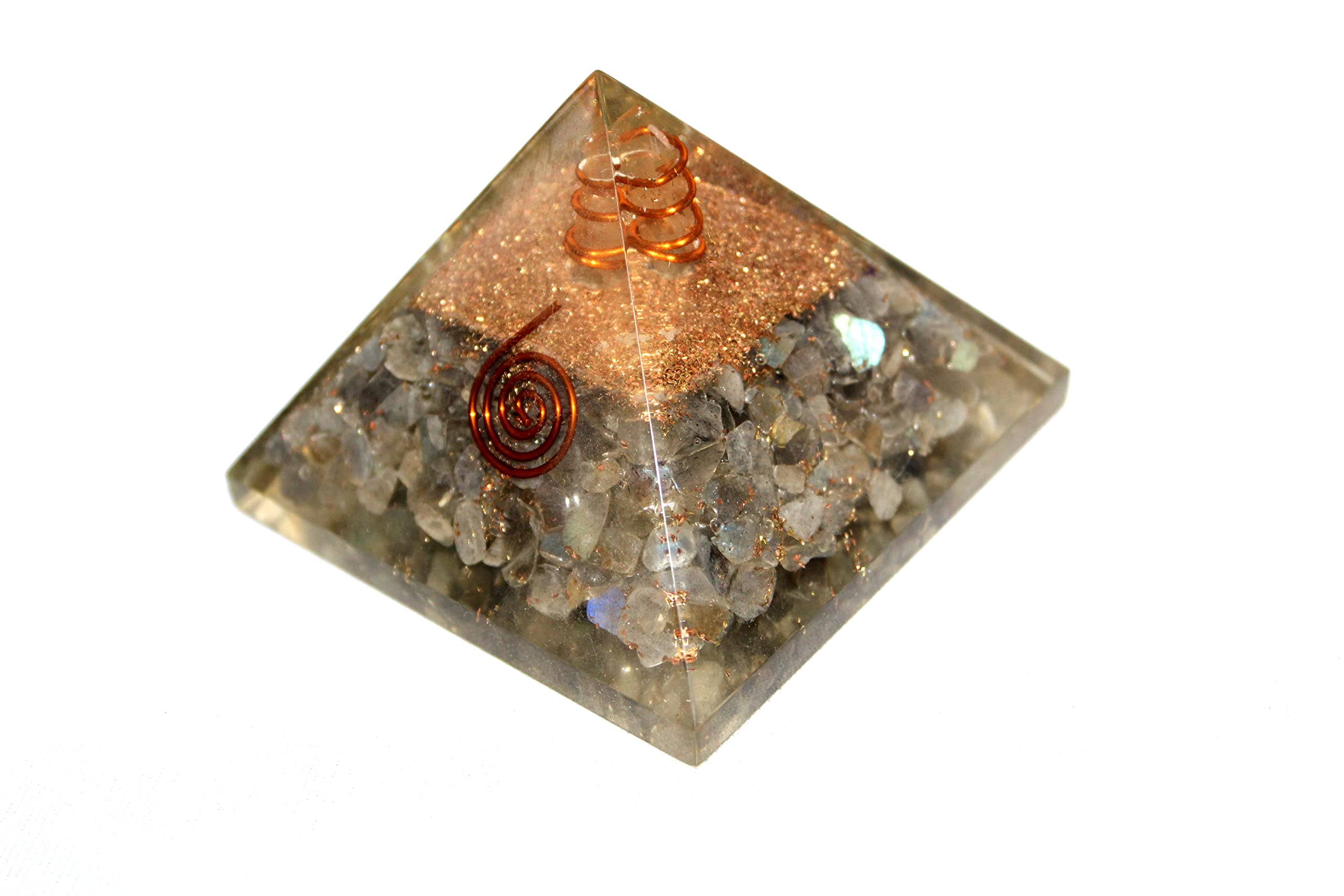 Jet International Lovely Genuine Labradorite Orgone Pyramid Gemstones Copper Metal Mix Rare Healing Positive Energy
