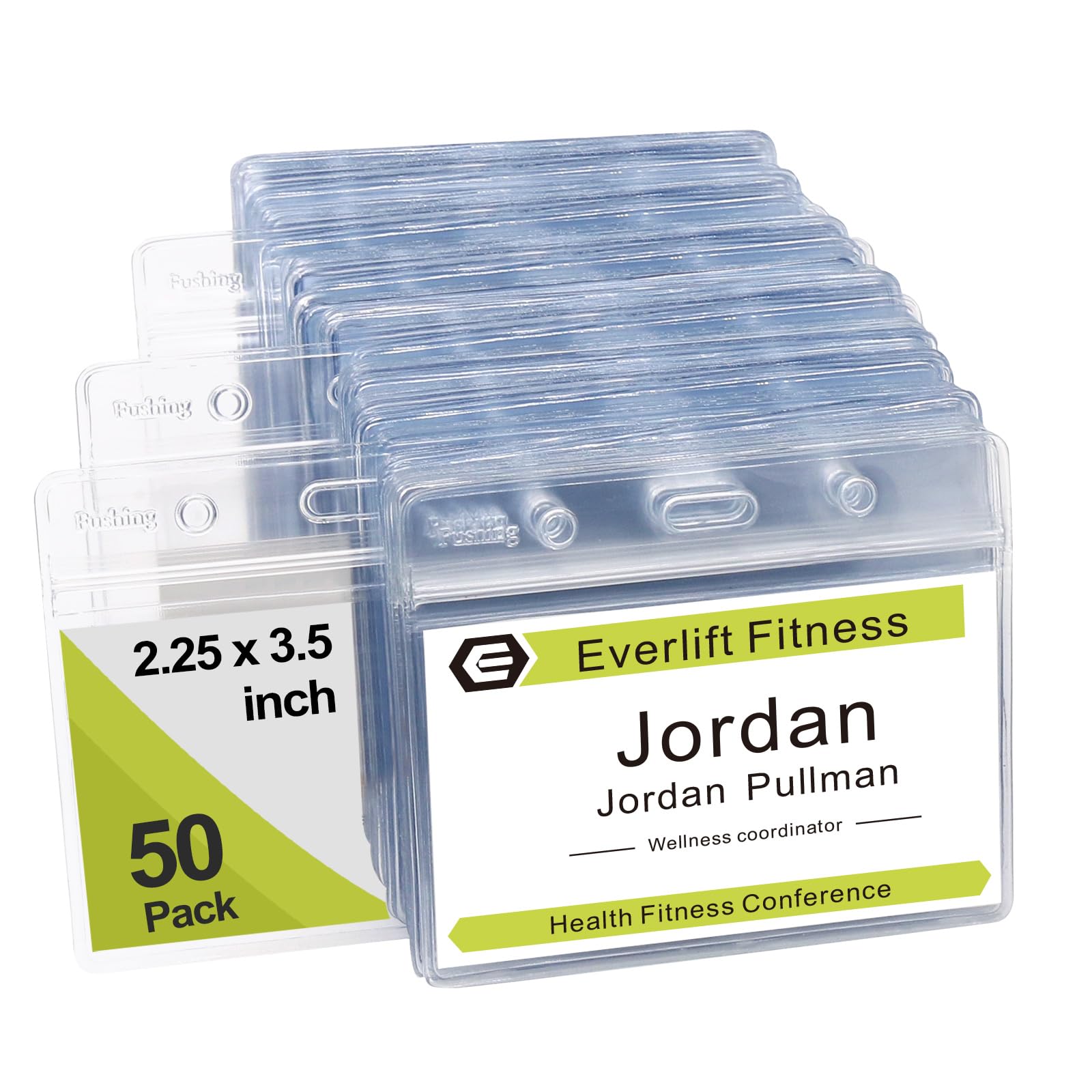 Fushing Clear Plastic Horizontal Name Tag Badge ID Card Holders (50)
