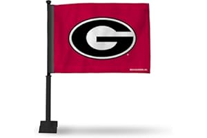 Rico Industries NCAA Georgia Bulldogs Black Pole Double Sided Car Flag W' Black Pole 16 x 19.5-"