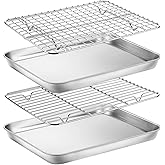 Baking Sheet with Rack Set, Yododo Set of 4 (2 Sheets + 2 Racks), Stainless Steel Cookie Sheet Baking Pan Tray with Cooling Rack, Non Toxic & Heavy Duty & Easy Clean - Size of 10 inch