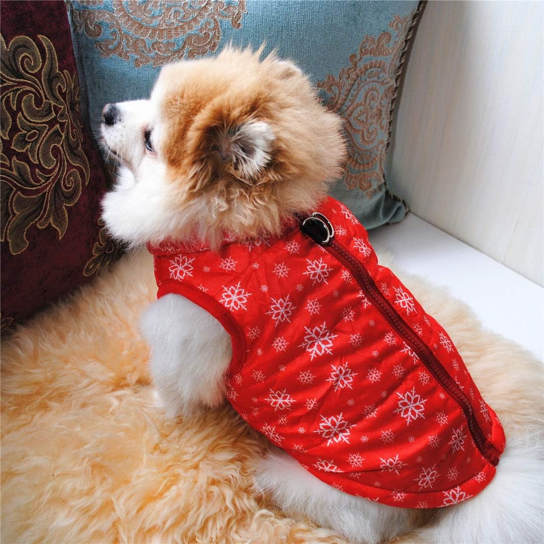 N / A Pet Winter Clothes,Small Dog Warm Coat Jackets Pet Christmas Clothing Costume for Cats Puppy Small Dogs (M, Red Snowflake) - Image 5