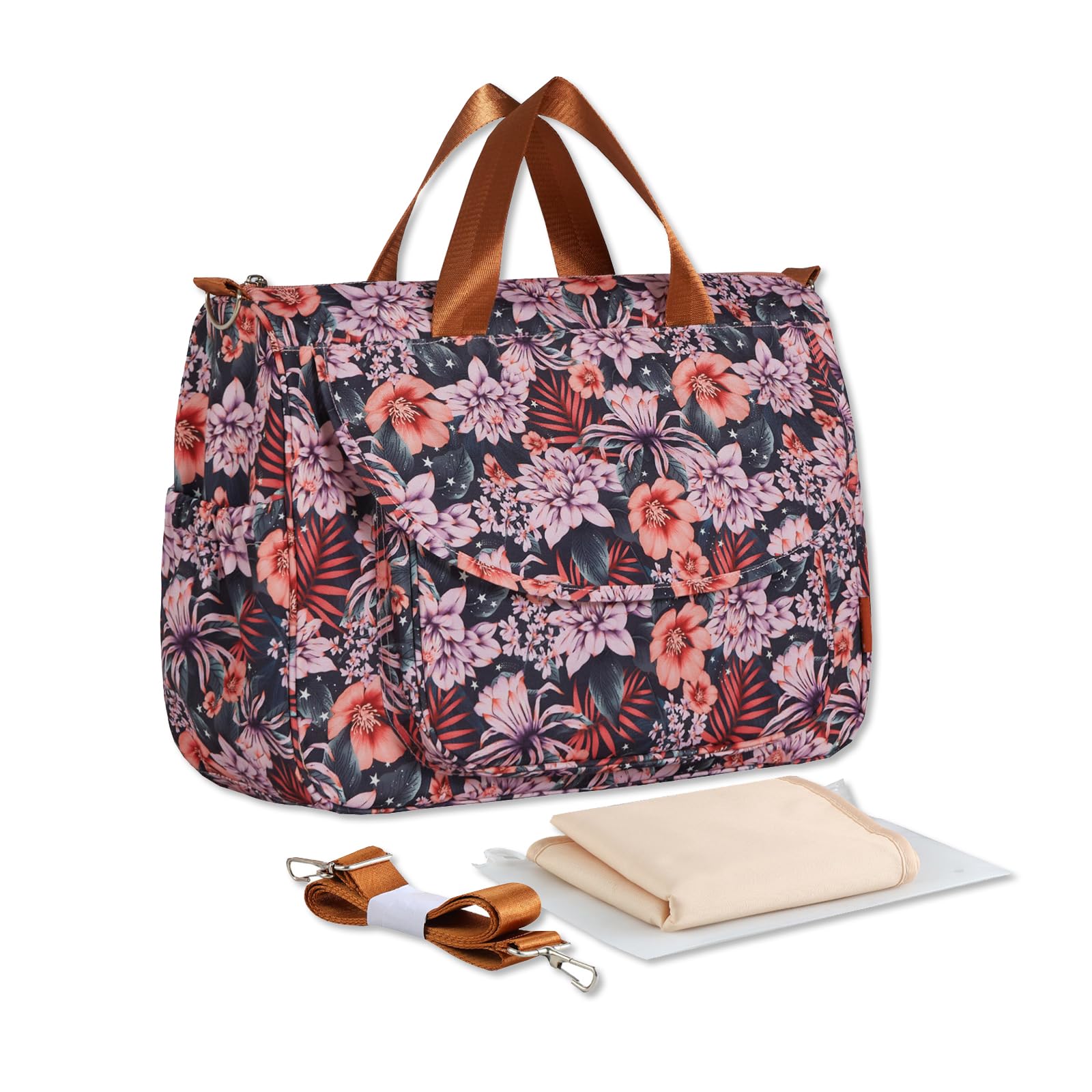 SONARIN Large Capacity Stylish Baby Nappy Changing Tote Bag,Waterproof Baby Changing Bag Satchel Messenger Bag Portable Travel Diaper Bag with Shoulder Strap & Changing Mat(Purple Iris)