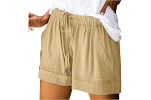 GENERIC Plus Size Shorts for Women Casual Solid Color Comfy Lace Up Elastic Waist Beach Shorts Loose Straight Leg Short Pants
