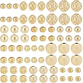 PH PandaHall 120pcs 18K Gold Plated Beads 12 Styles Metal Spacer Beads Round Spacer Beads Faceted Round Beads Hollow Round Spacer Beads for Jewelry Making Bracelet Necklace DIY Beading Craft, Small