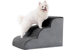 MIHIKK Dog Stairs Ramp, Curved 3-Step Dog Steps for Small Dogs and Cats, Pet Stairs for High Beds and Couch with Anti-Slip Washable Cover and Durable High Density Foam, Dark Grey