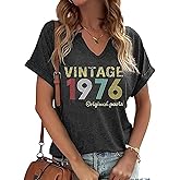 50th Birthday Gift for Women Vintage 1976 Shirts for Her Cute Retro BD Tops Letter Print Short Sleeve Casual Tee