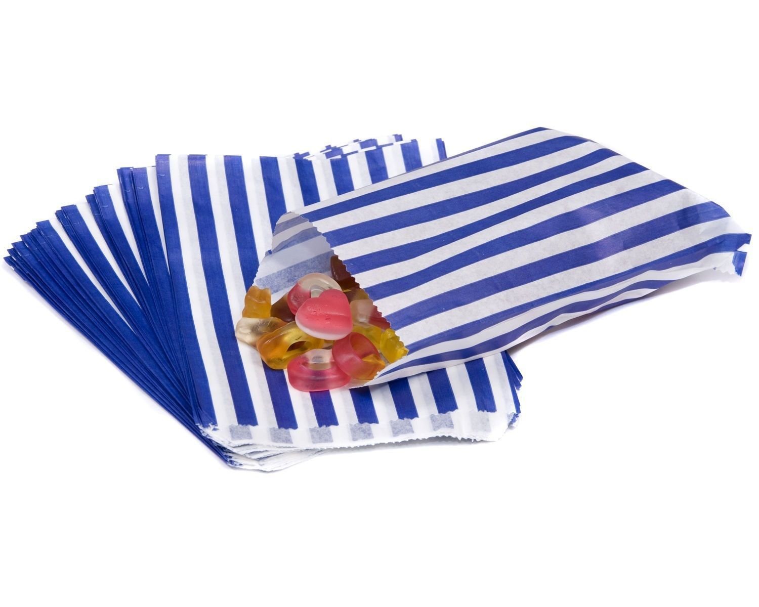 The Paper Bag Company Candy Stripe Paper Bags, 5 x 7 Inches - Blue, Pack of 100