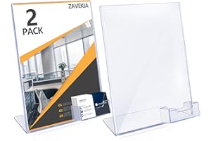 zavekia 8.5 x 11 Acrylic Sign Holder with Business Card Holder, Brochure Display Stand for desktop (8.5 x11 in/2 pack)