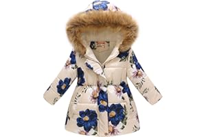 Miss Bei Girl's Winter Coat Jacket Hooded Kids Toddler Flower Print Parka Outwear Warm Cotton Puffer Hooded Jacket