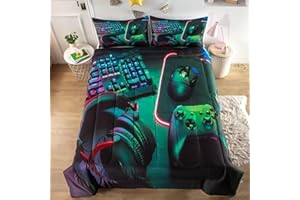 GRAT TIOC Gamer Comforter Sets for Teen Boys,Gaming Bedding Sets Full,Video Game Bedspread,Game Gamepad Bed Set,Controller Bedding Gamer Home Decor 3 Piece 1 Comforter and 2 Pillowcases