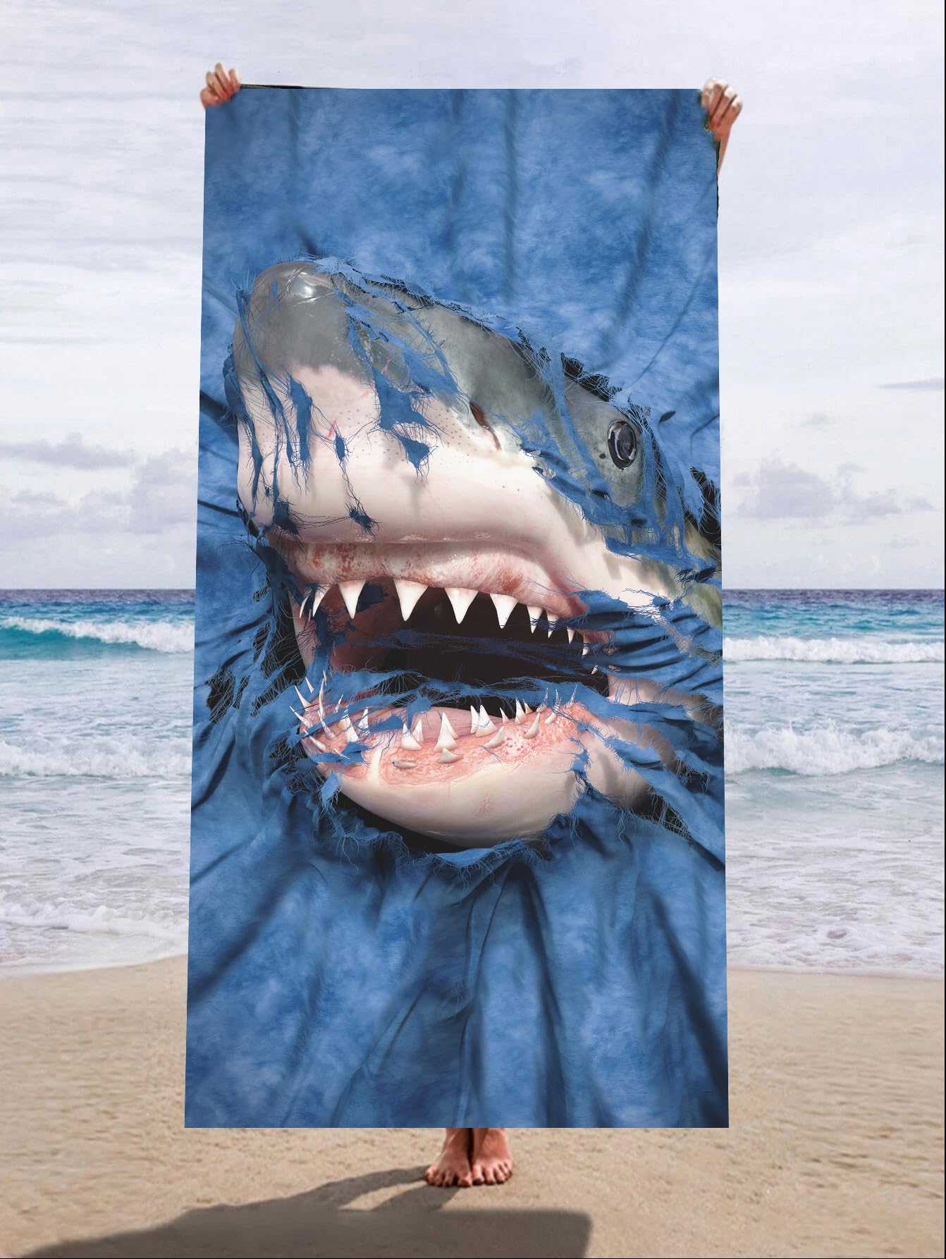 Wild Star Hearts - Shark Rip-Through - Quick Drying Microfibre Beach Towel Lightweight Bath Towel Fast Drying Swimming Towel 58” x 39” Large Beach Towel