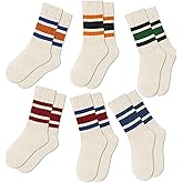SEEKSOCK Crew Socks for Women Striped Retro Calf Colorful Cotton Slouch Scrunch Socks