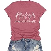 LuxLass Inspirational Tshirts for Women Grow Positive Thoughts Shirt Cute Floral Tee Motivational Tops