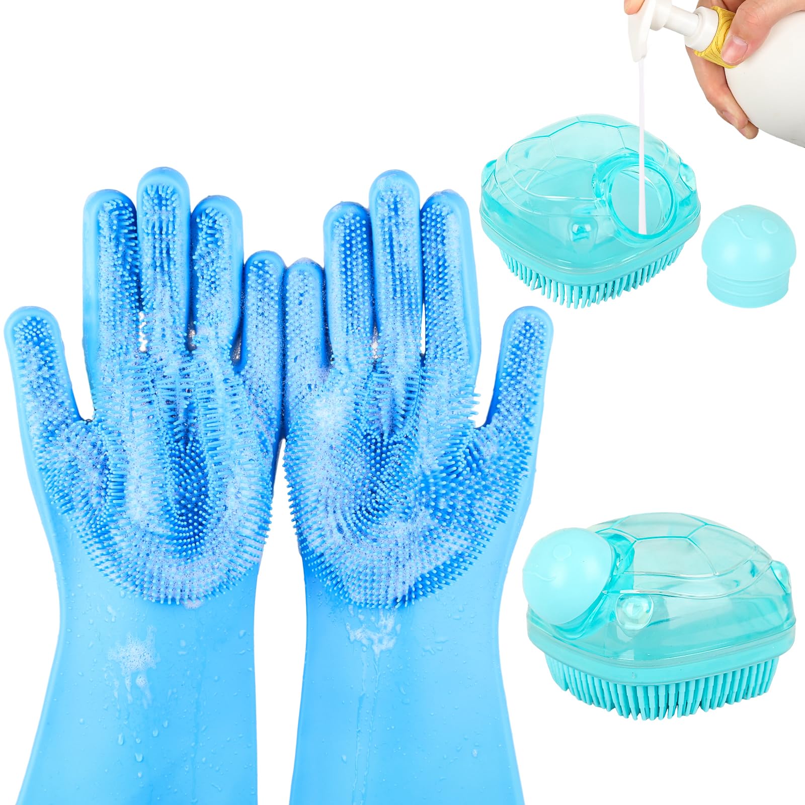 Photo 1 of IDQQUQQ 2PCS Dog Washing Gloves and Dog Shampoo Brush, Dog Bath Brush That can add Dog Shampoo, Dog Bath Supplies Dog and Cat Bath Set