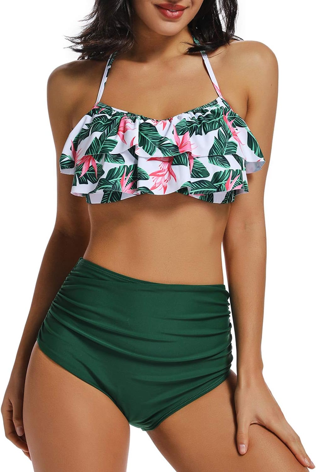 INSTINNCT Women's Padded High Waisted Swimsuits Halter Bathing Suits