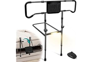 AMOVO Bed Rails for Elderly Adults Safety - Foldable Bed Assist Rails for Seniors Bed Side Grab Bar with Sensor Light, Adjustable Bedside Railing Safety Guard Rail Cane (ASTM F3186–17 Certified)