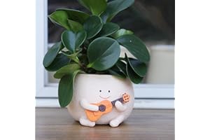 UMESONG Smily Face Planter Pot with Drainage Hole Cute Resin Head Planters for String of Pearls Plant Live Unique Guitar Succulent Pots for Indoor Outdoor Plants Gift IdeaI for Mother Christmas