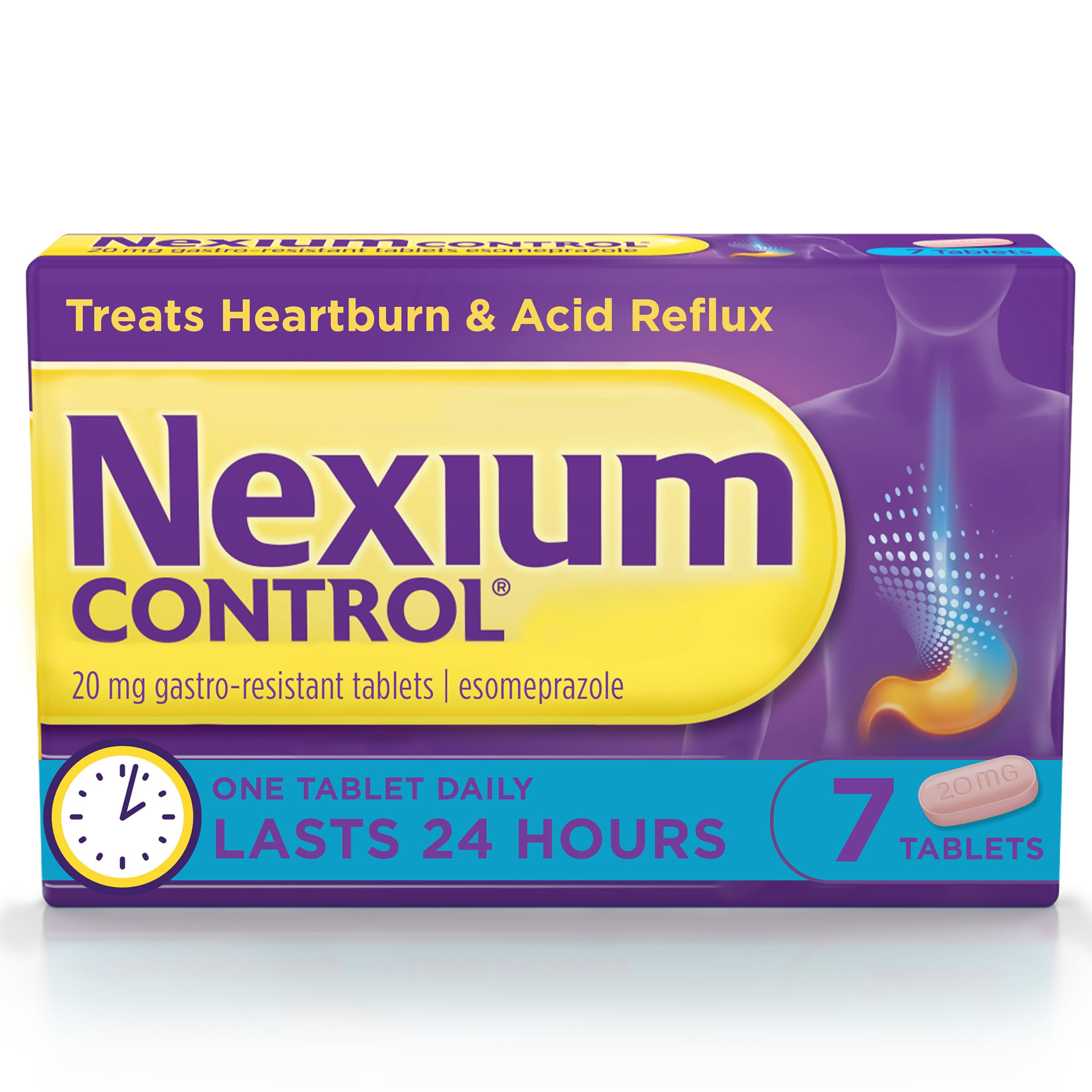Nexium Control Heartburn & Indigestion Tablets for Acid Reflux Relief, Gastro-Resistant Esomeprazole Tablets, 20mg, 7 Count