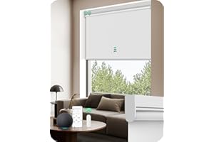 Allesin Motorized Roller Blinds with Remote Control for Windows, 100% Blackout Smart Shades with Quiet Motor, Dry Battery Powered Electric Blind (White 31" W x 72" H)