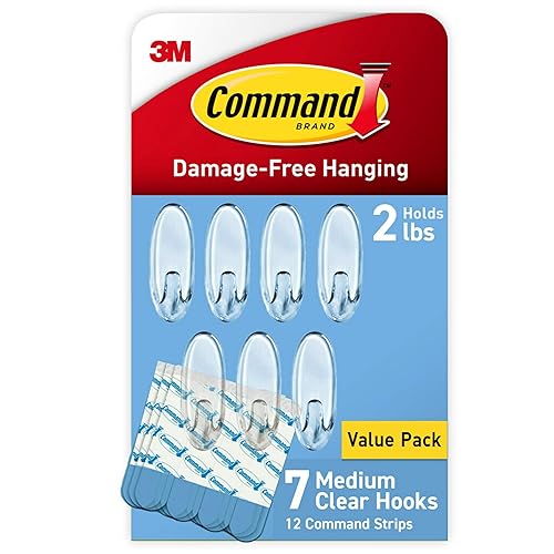 Command Medium Clear Wall Hooks, Wall Hooks and 12 Command