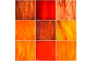 KIPHEPI 9 Pieces Various Textured Mixed Texture Stained Glass Sheets 6 X 6 Inches Cathedral Art Glass for Stained Glass Making Supplies and Mosaic Tiles for Crafts (red Series)