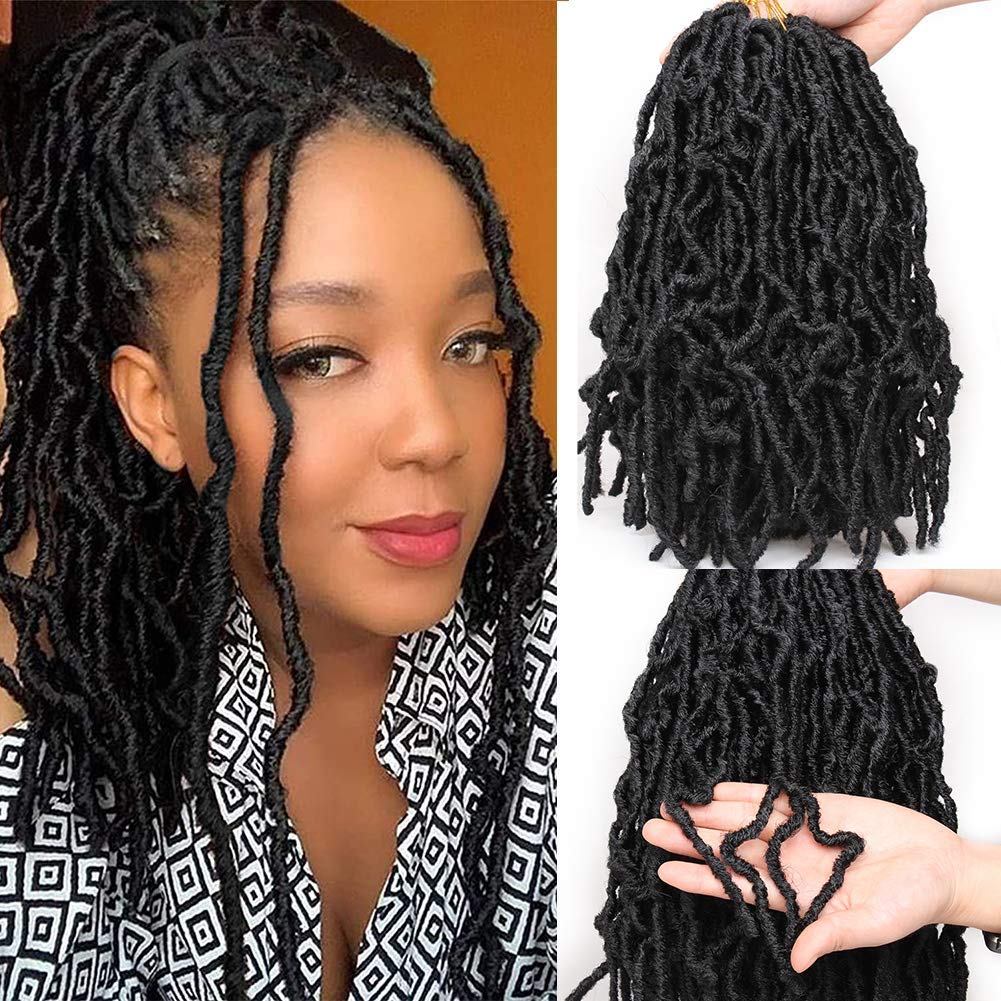 Xtrend 6 Packs 12 Inch Natural Black Nu Faux Locs Crochet Braids Hair Synthetic Pre Looped Soft Dreadslocks Braiding Hair Fashion Short Goddess Faux Locs Curly Wavy Hair Extensions 12strands/pack 1B#