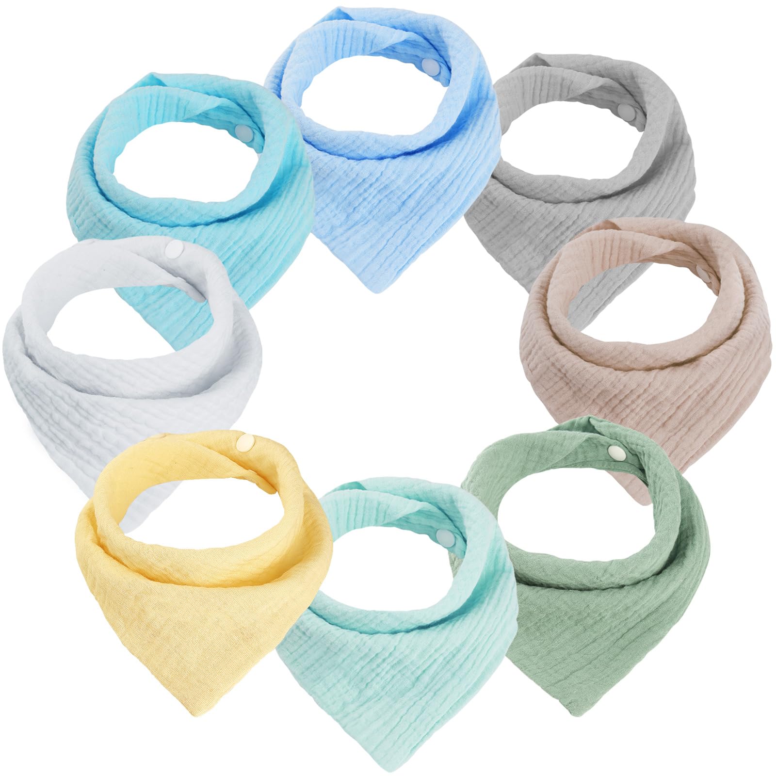 WD&CD 8 Pieces Triangle Baby Dribble Bibs with 2 Adjustable Button, Soft & Absorbent for Boys Girls, C — image 1