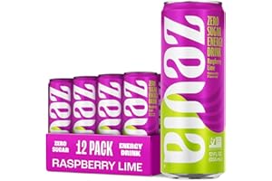 Zevia Zero Sugar Energy Drink, Raspberry Lime, 12 oz Cans (12-Pack) – Naturally Sweetened, Zero Calorie Sugar Free Energy - Non-GMO Project Verified, Gluten-Free, Vegan