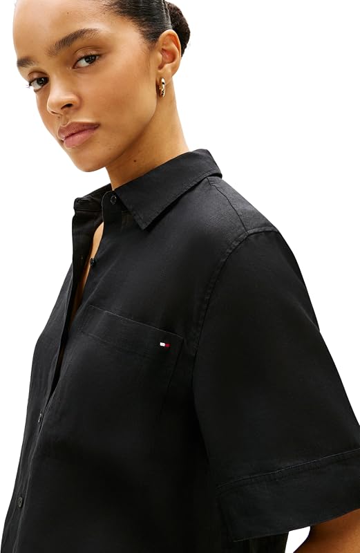 T-Shirt Ess Linen SS WW0WW48925 pour Femme, Noir, Taille M — photo 5 sur 7