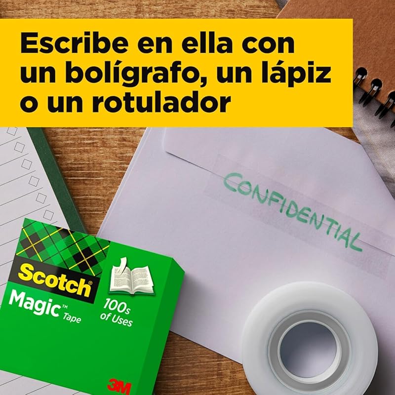 Magic Cinta Adhesiva Invisible - Caja de 8 Rollos de 19mm x 33m - Cinta Adhesiva de Uso General para Reparación, Etiquetado y Sellado de Paquetes y Documentos