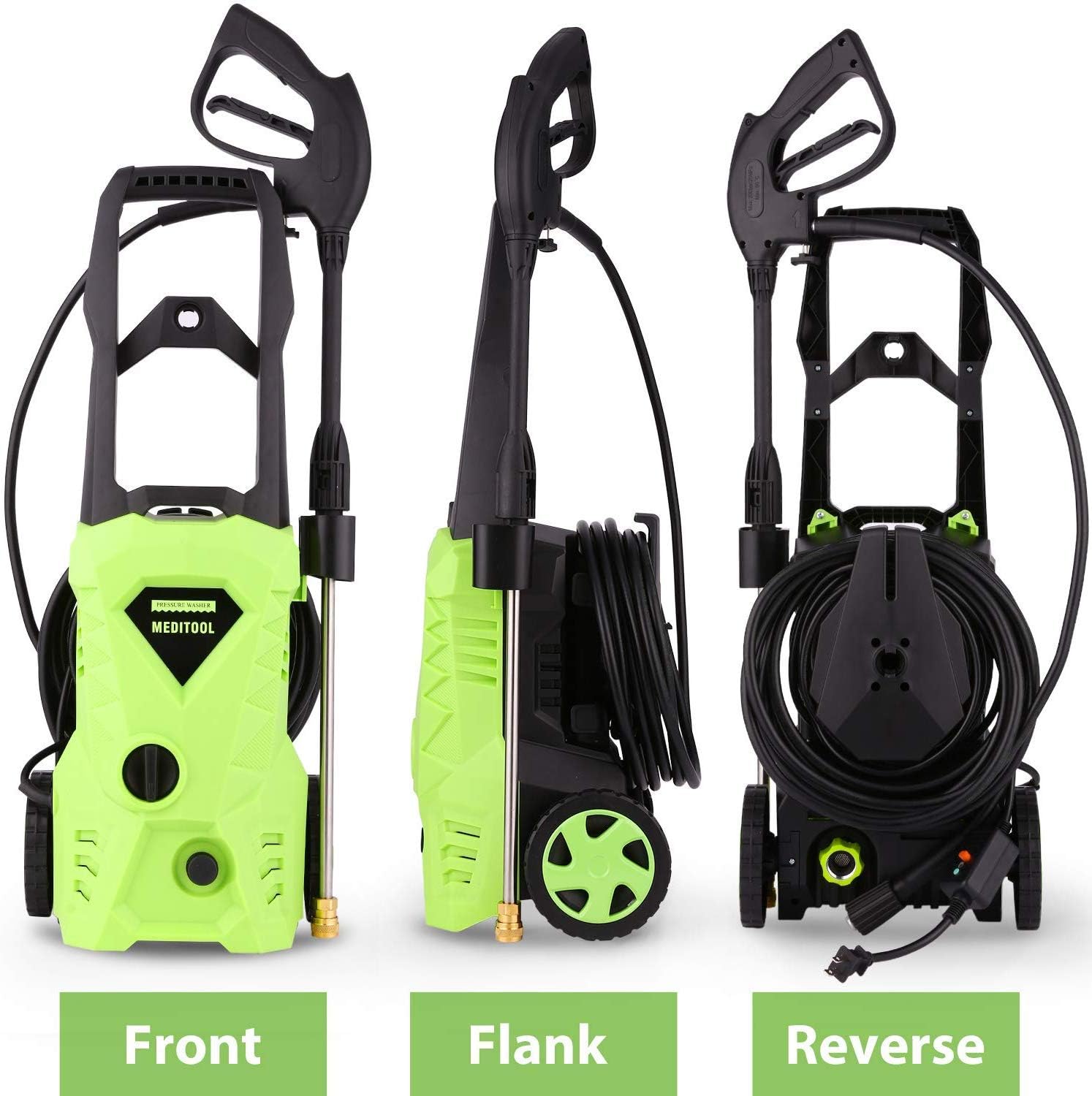 Homdox 2500 PSI, 1.5GPM Pressure Washer Electric Power Washer With 4 Nozzles, Longer Cables and Hoses, for Cleaning Cars, Driveways, Garden (Green) : Garden & Outdoor