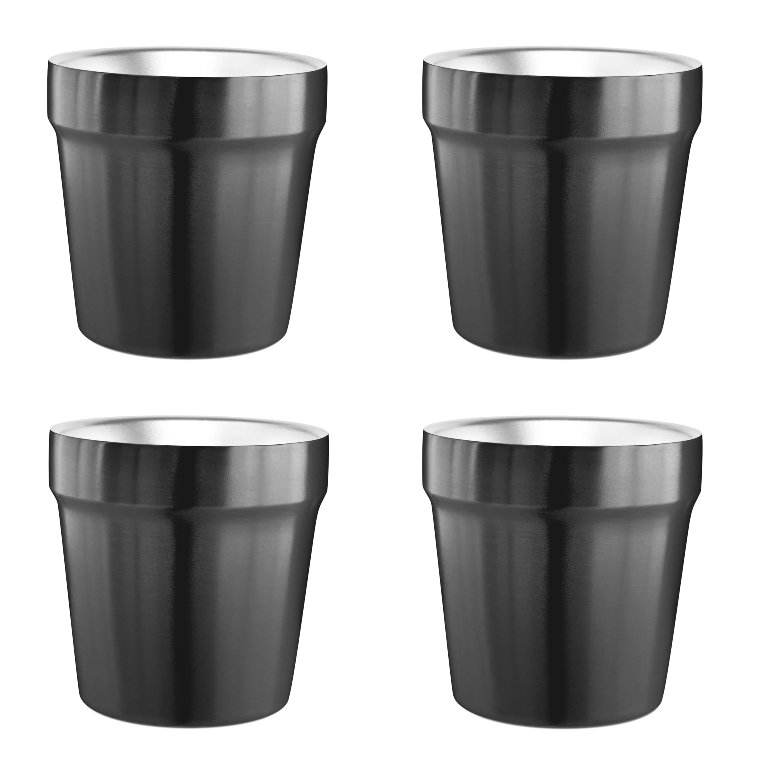 Youda Stainless Steel Double Wall Cups (Set of 4) – 175ml Stackable Coffee, Tea & Beer Glasses – Heat-Resistant, Unbreakable, Ideal for Kids, Travel & Camping (Black)
